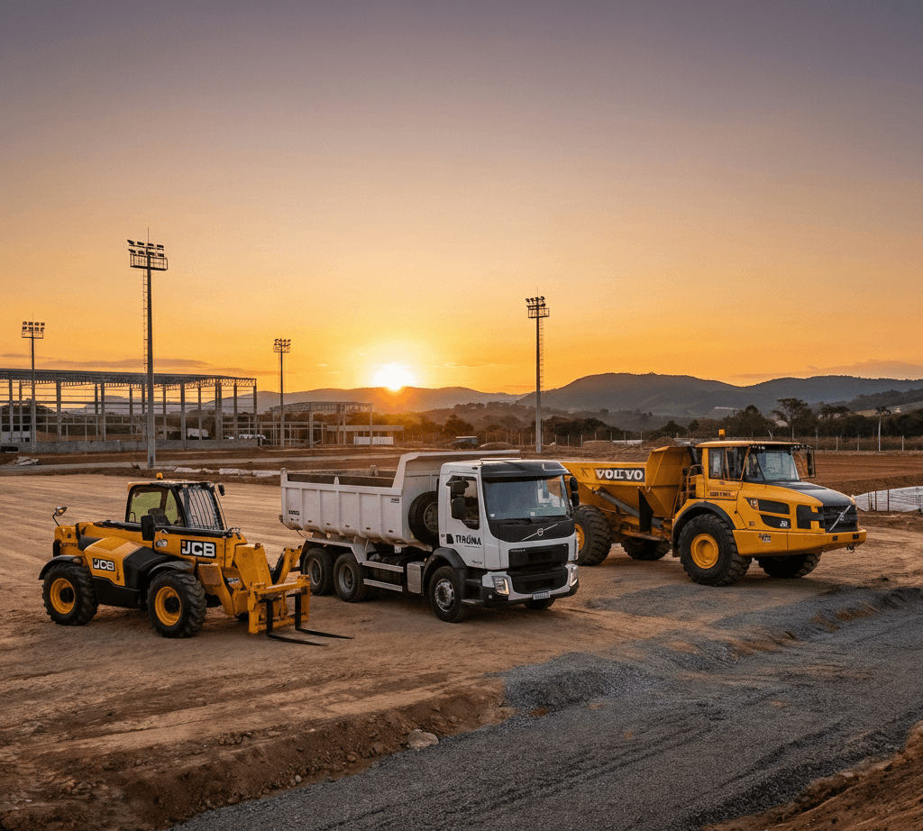 Frota ITAÚNA Rental: JCB 540-170, Volvo VM e bombas de concreto